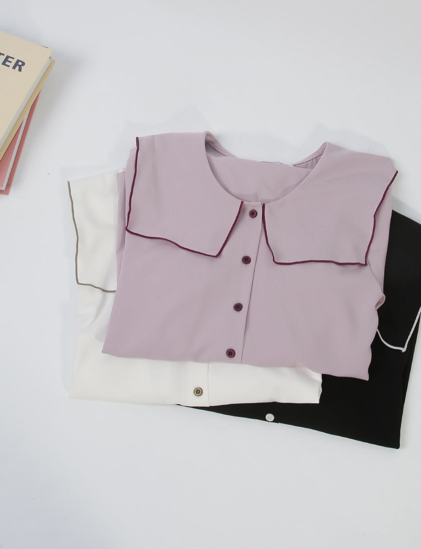 Sweet Contrast Lapel Collar Plus Size Shirt