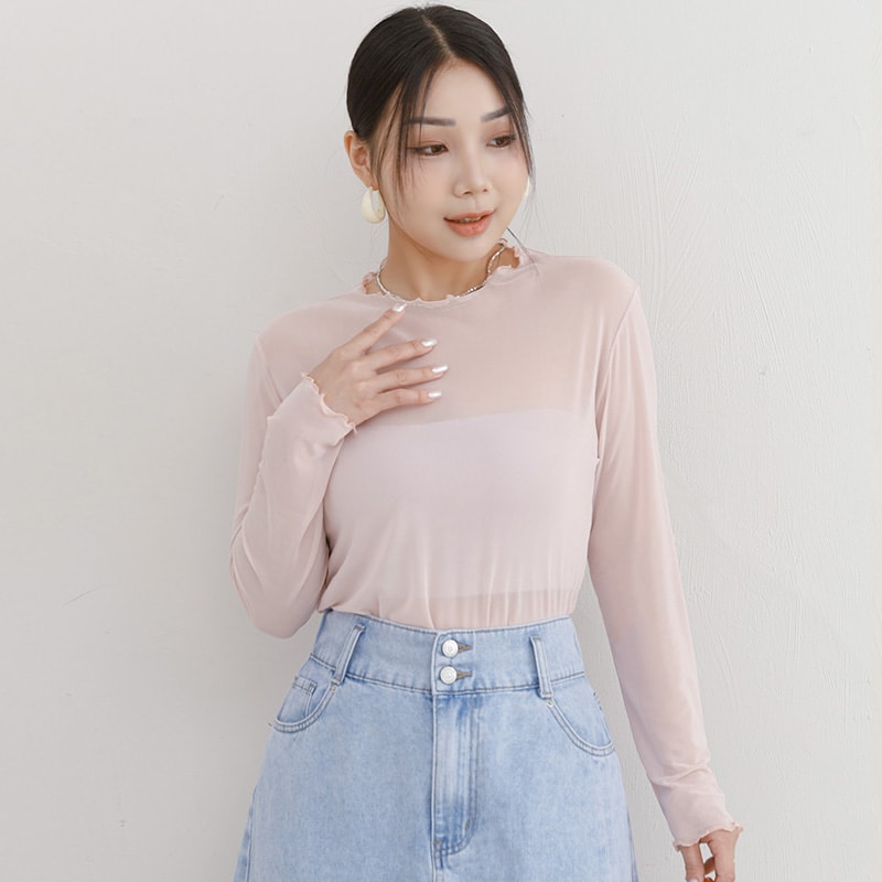 MISS. Multicolor Stretch Sheer Lettuce-Edge Plus Size Top