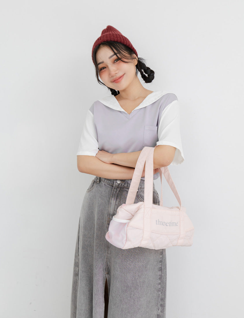Space Cotton Sailor Collar Faux Two-Piece Plus Size Top