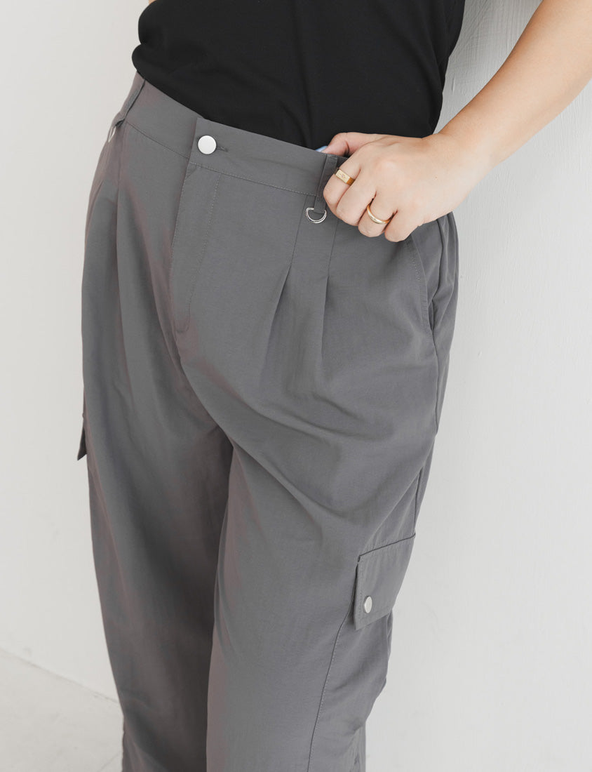 MUA! Edgy Pleated Back Elastic Nylon Plus Size Cargo Pants