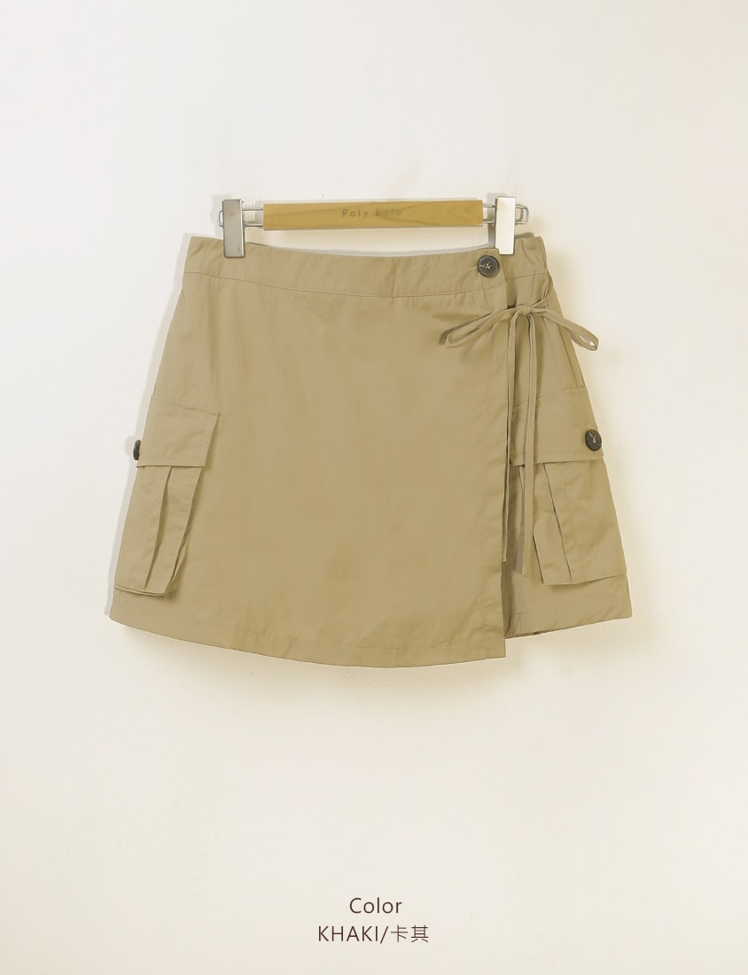 Sweet & Edgy Cargo Side-Tie Pocket Plus Size Mini Skirt  (With Inner Pants)