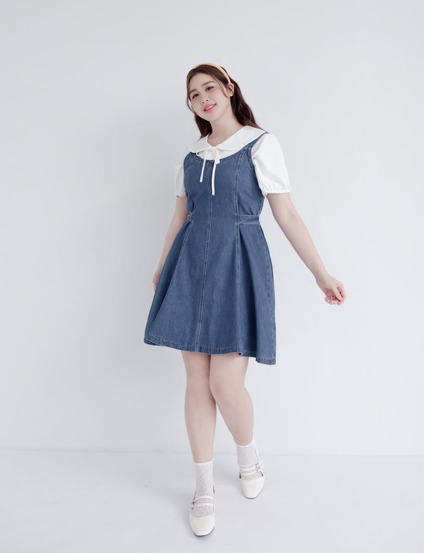 Adjustable Back Elastic Waist Plus Size Denim Mini Dress
