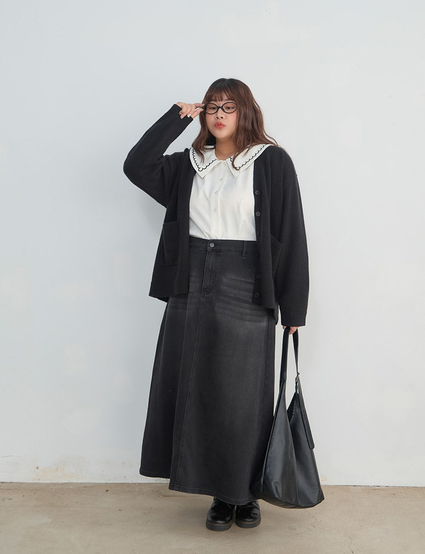 Classic V-Neck Multicolor Longline Plus Size Knit Cardigan