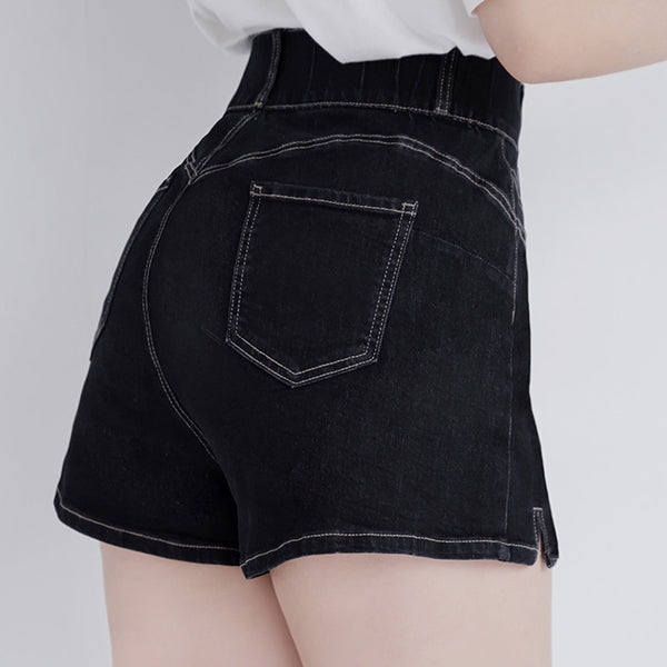 Ultra Waist-Sculpting Side Slit Slim Plus Size Denim Shorts
