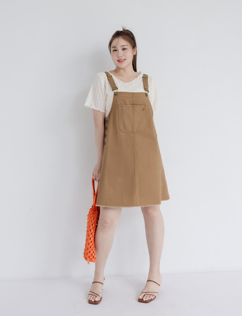 Adjustable Twill Cotton Strap Plus Size Midi Dress