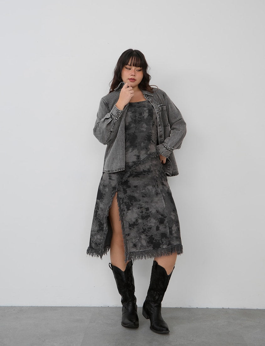 Adjustable Tie-Dye Denim Plus Size Cami Dress