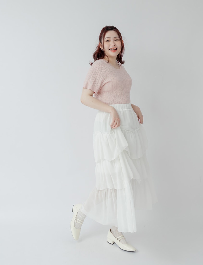 Crewneck Cable Knit Short Sleeve Top