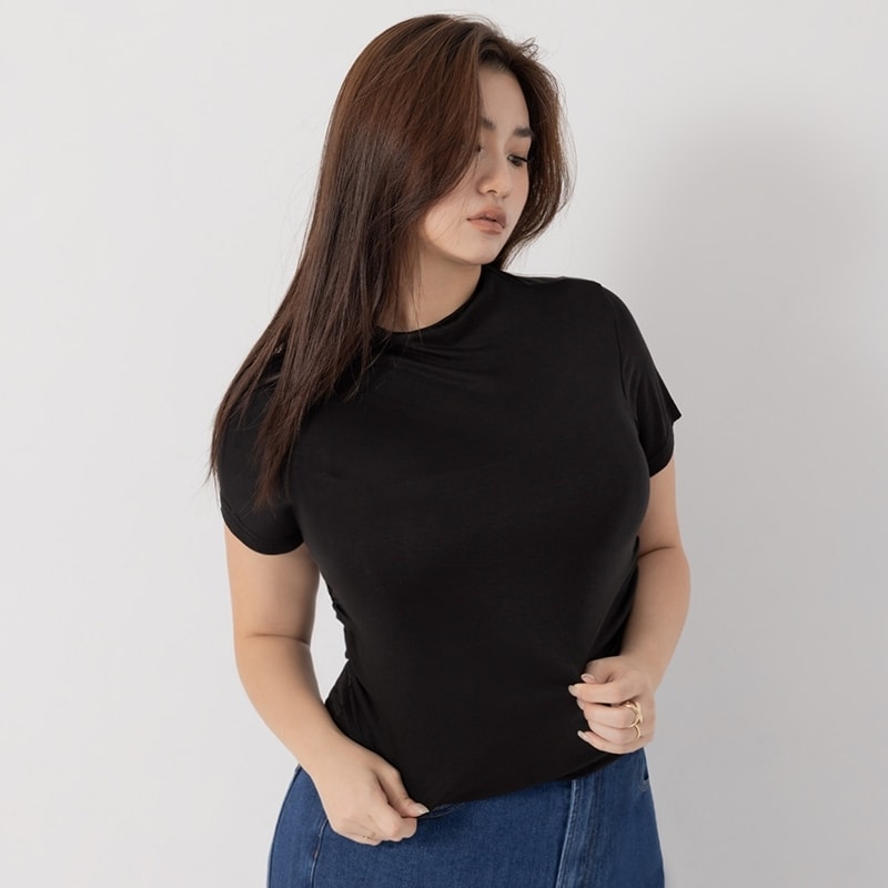 MUA! Sheer Tencel Wool Mock-Neck Plus Size Top