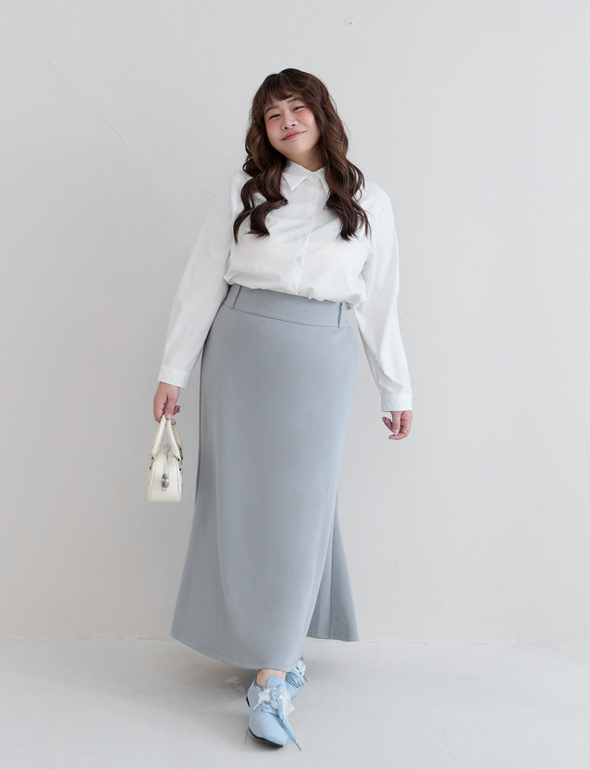 Cloud Cotton Elastic Back Waist Plus Size Mermaid Maxi Skirt