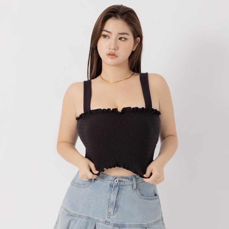 Pobra Cropped Ginger Fleece Bubble Hem Plus Size Bra Top (With Padding)