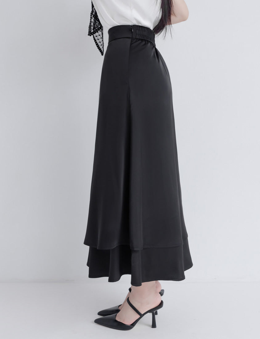 MISS. Fairy Double Layered Back Elastic Glossy Plus Size Maxi Skirt