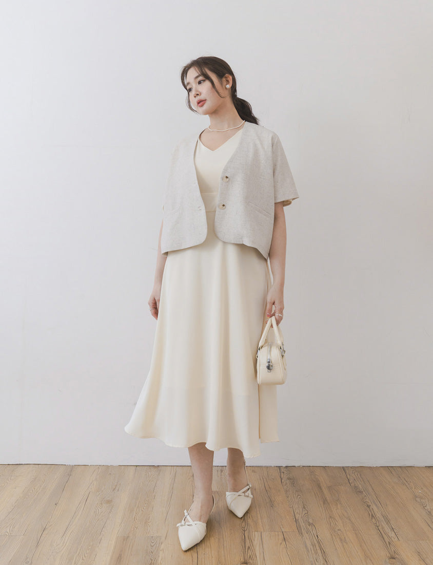 MISS. Wrinkle-Resistant Soft Linen Collarless Blazer Plus Size Jacket