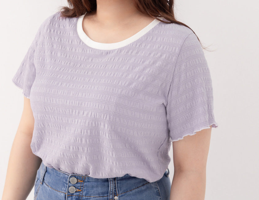 Multicolor Crew Neck Color-Block Crinkled Plus Size Short Sleeve Top