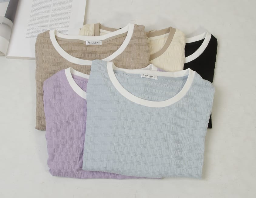 Multicolor Crew Neck Color-Block Crinkled Plus Size Short Sleeve Top