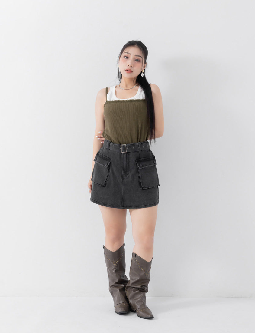 Adjustable Lace Trim Ribbed Plus Size Tank Top