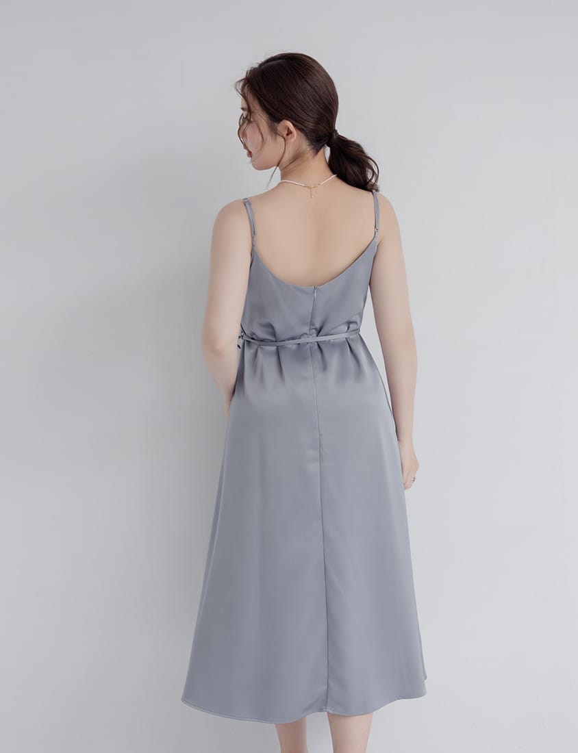 MISS. Satin A-Line Adjustable Strap Plus Size Cami Dress (with Waist Tie)