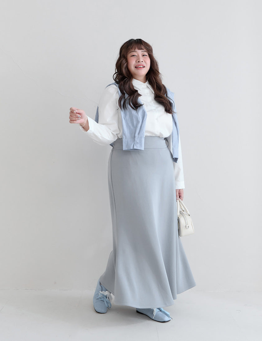 Cloud Cotton Elastic Back Waist Plus Size Mermaid Maxi Skirt