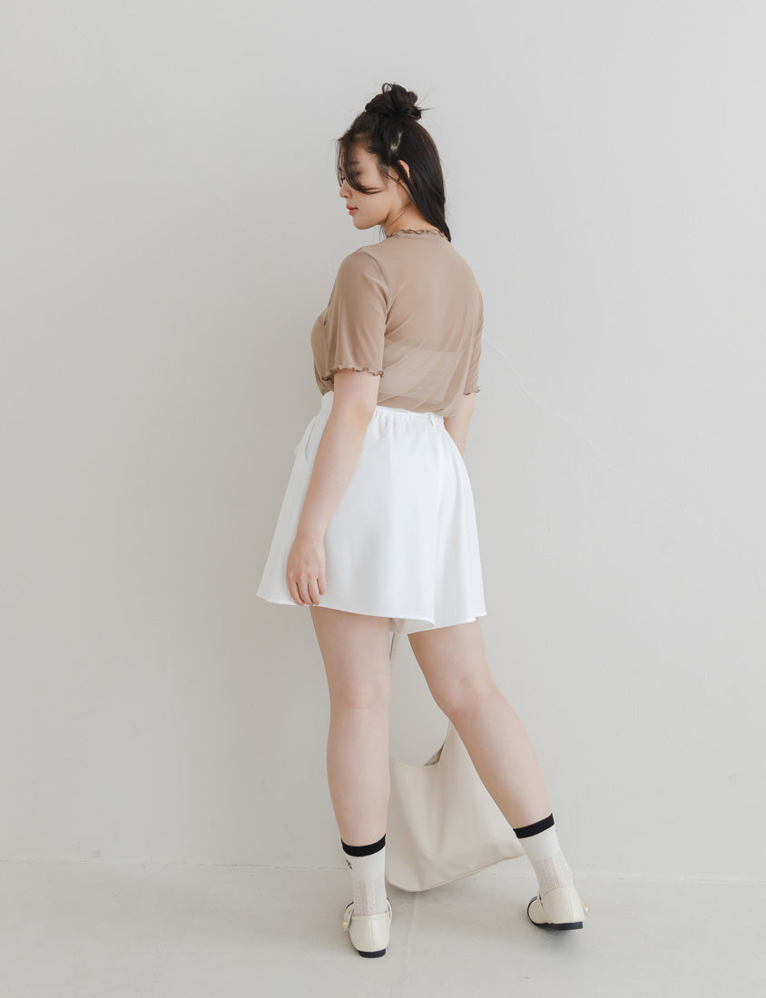 Double Layered Ruffle Sheer Stretch Plus Size Top