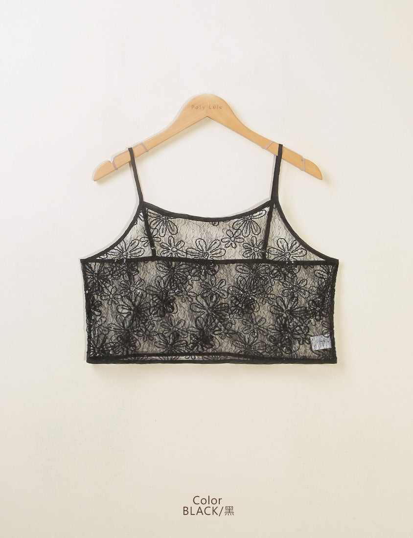 MISS. Sheer Lace Floral Plus Size Strap Cami