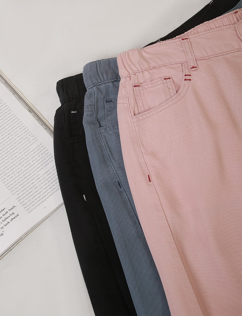Lyocell Cooling Contrast Stitch Slit Plus Size Wide-Leg Pants