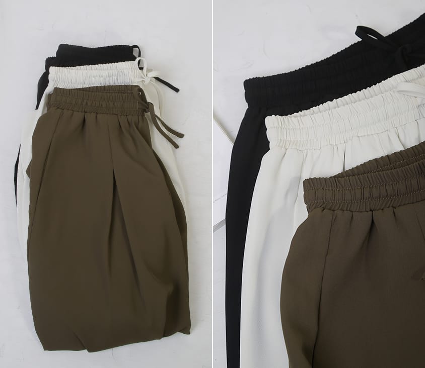 Korean Style Large Pleated Elastic Waist Tie Plus Size Wide Leg Pants