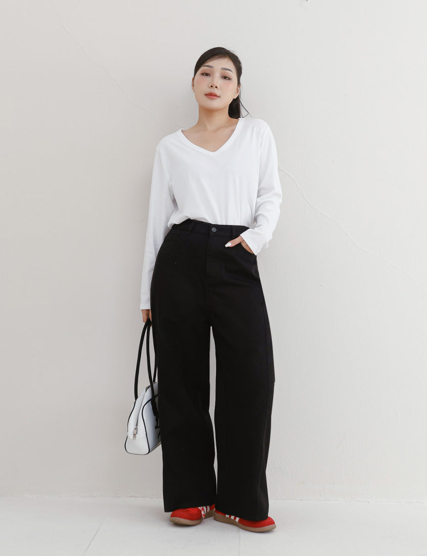 Everyday Versatile Twill Plus Size Straight-Leg Wide Pants