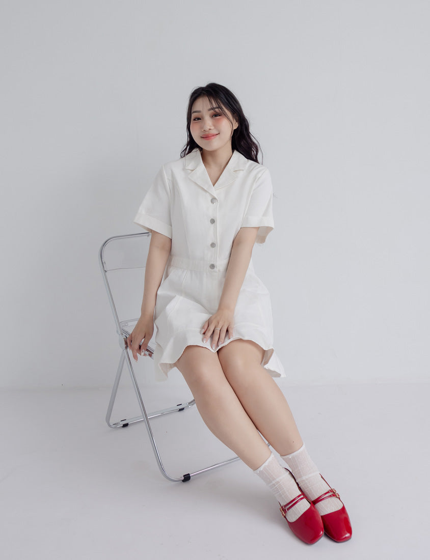 Twill Cuban Collar Cargo Ruffle Hem Plus Size Mini Dress