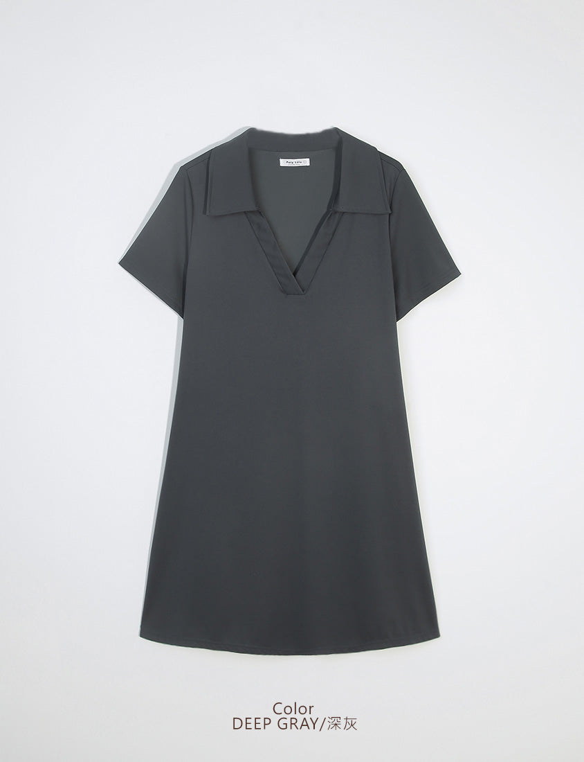 MUA! Chic Notched Collar Twill Plus Size Short Sleeve Dress