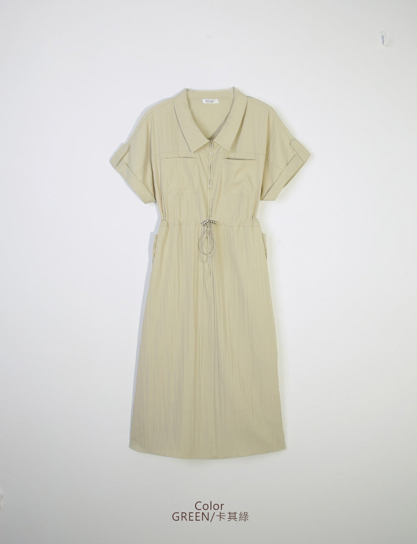 Utility Cargo Pocket Drawstring Cinched Waist Plus Size Maxi Dress