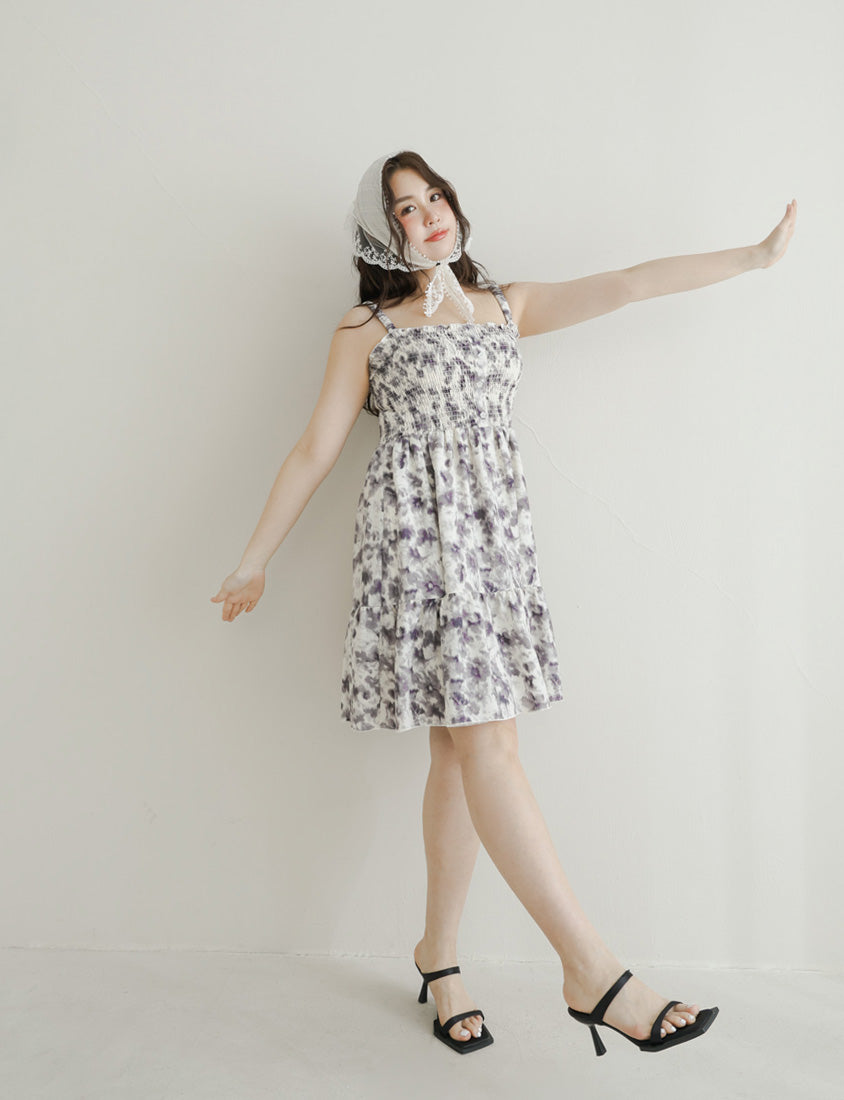 Sweet Tie-Dye Full Smocked Plus Size Strap Mini Dress