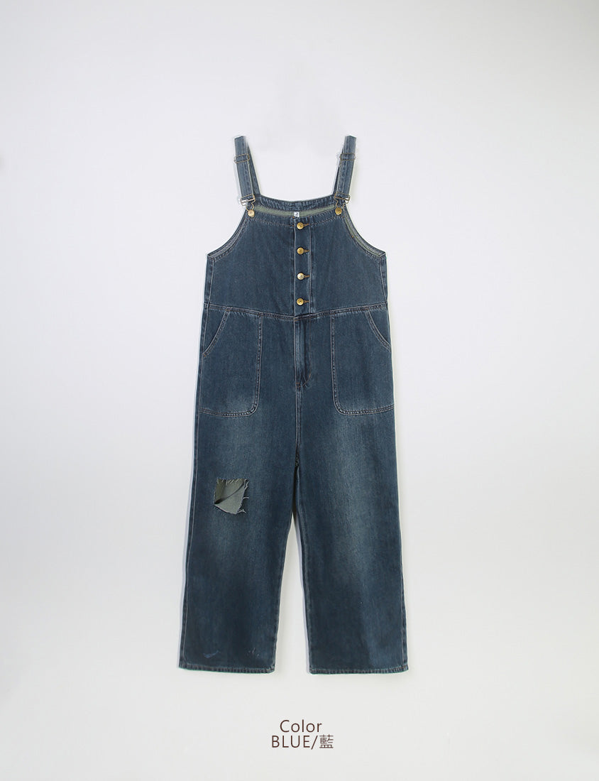 Distressed Button-Up Plus Size Denim Overalls
