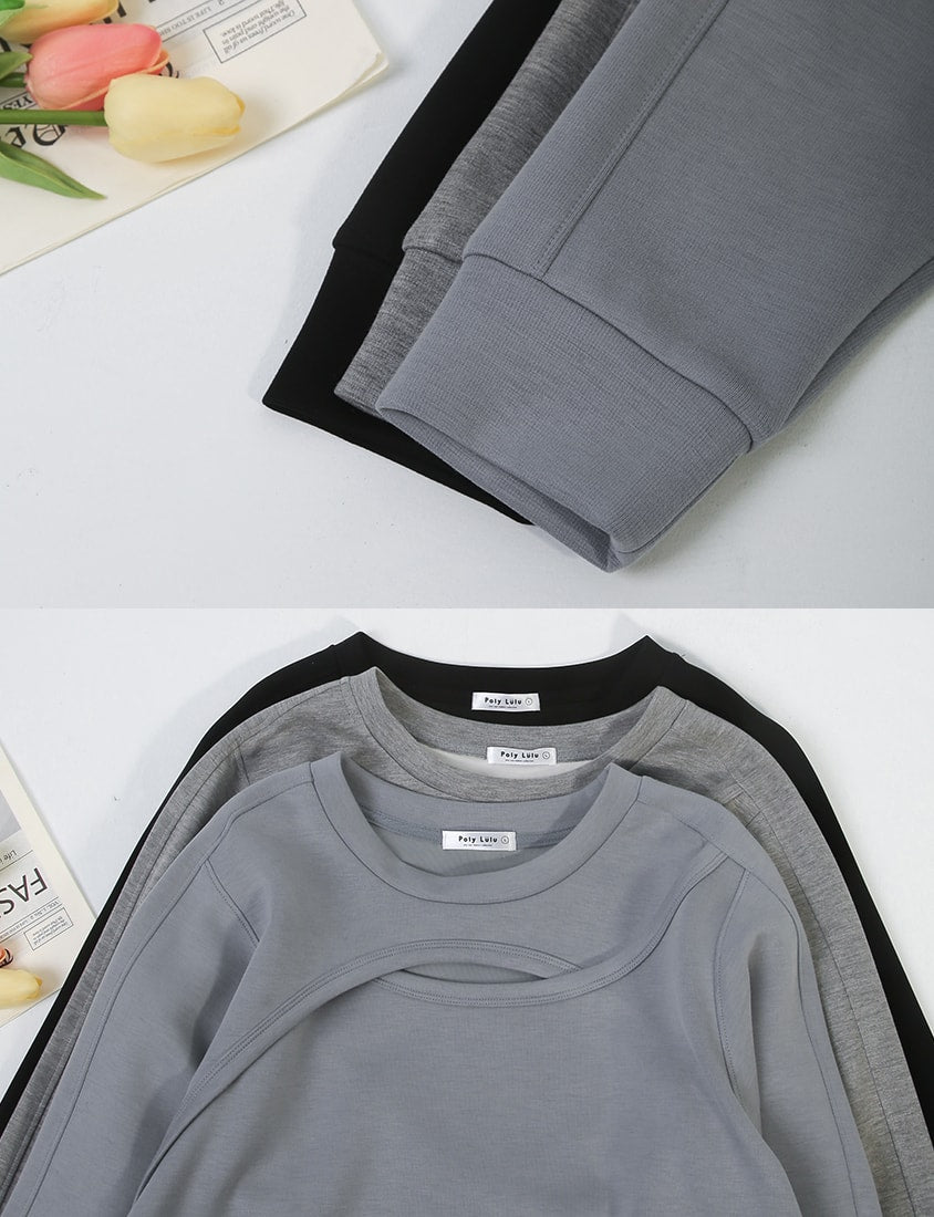 MUA! Cloud Cotton Front Cut-Out Plus Size Long Sleeve Top