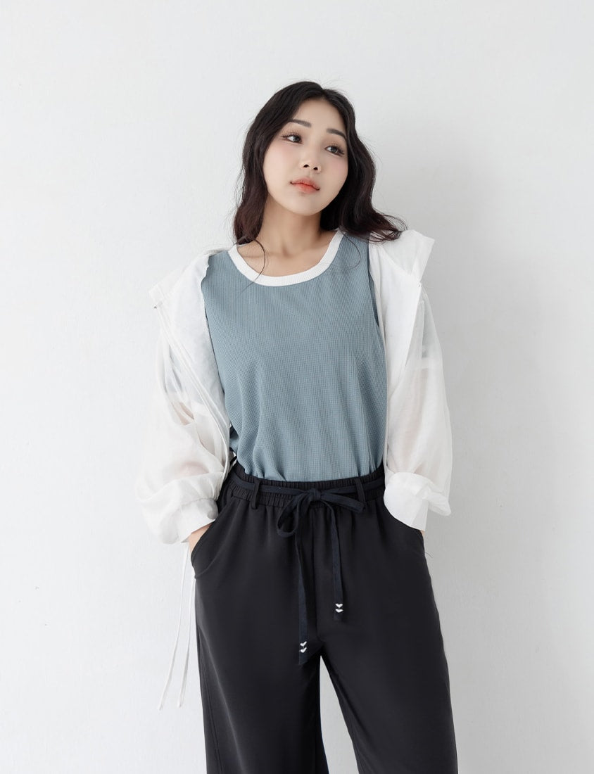Colorblock Waffle Heart Embroidery Plus Size Top