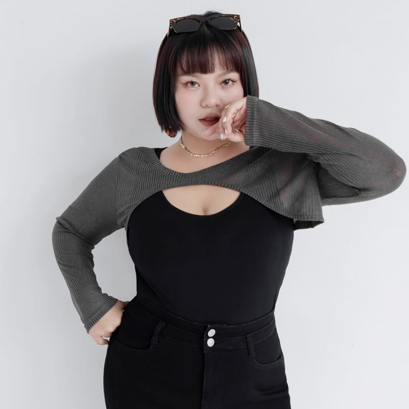 MUA! Layered Ribbed Contrast Plus Size Top