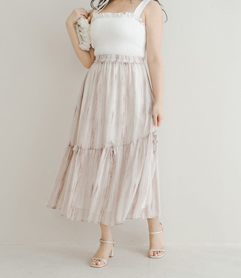 Tie-Dye Bow Detail Elastic Flare Plus Size Maxi Skirt