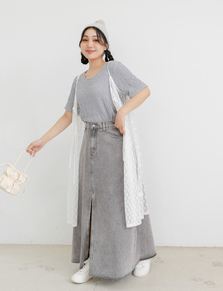 Japanese Style Wrinkled Textured Versatile Plus Size Crew Neck Top