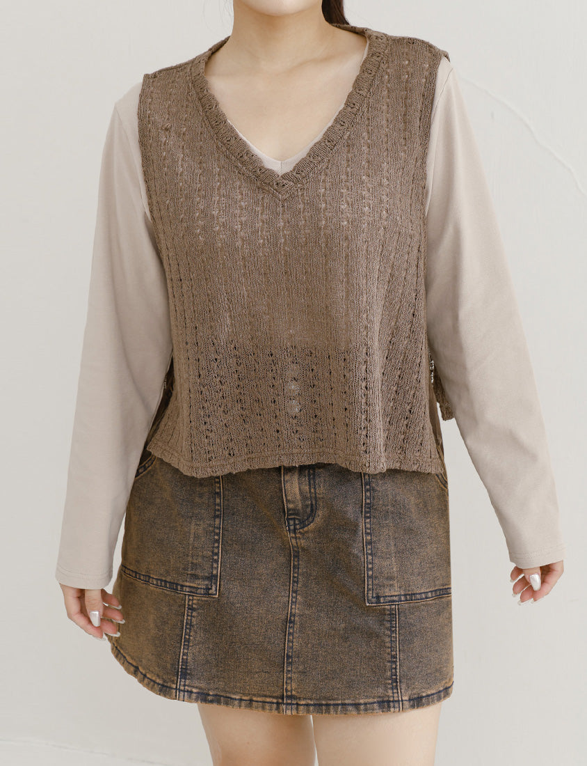 Layered Essential Crochet Tie Plus Size Vest