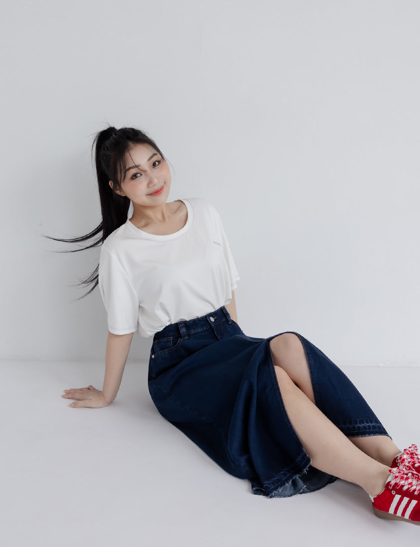 Lyocell Cooling Slit Plus Size Denim Maxi Skirt
