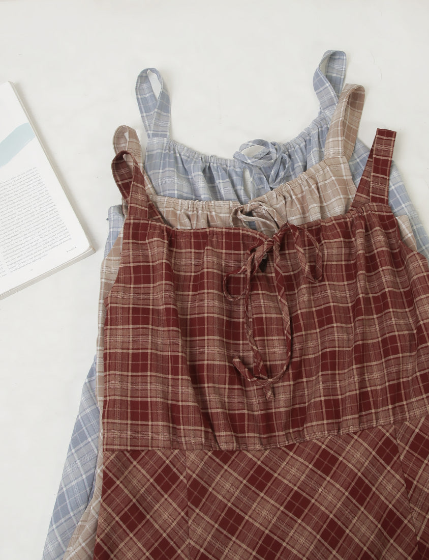 Preppy Adjustable Plaid Plus Size Mini Dress