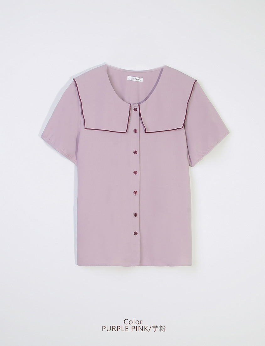 Sweet Contrast Lapel Collar Plus Size Shirt
