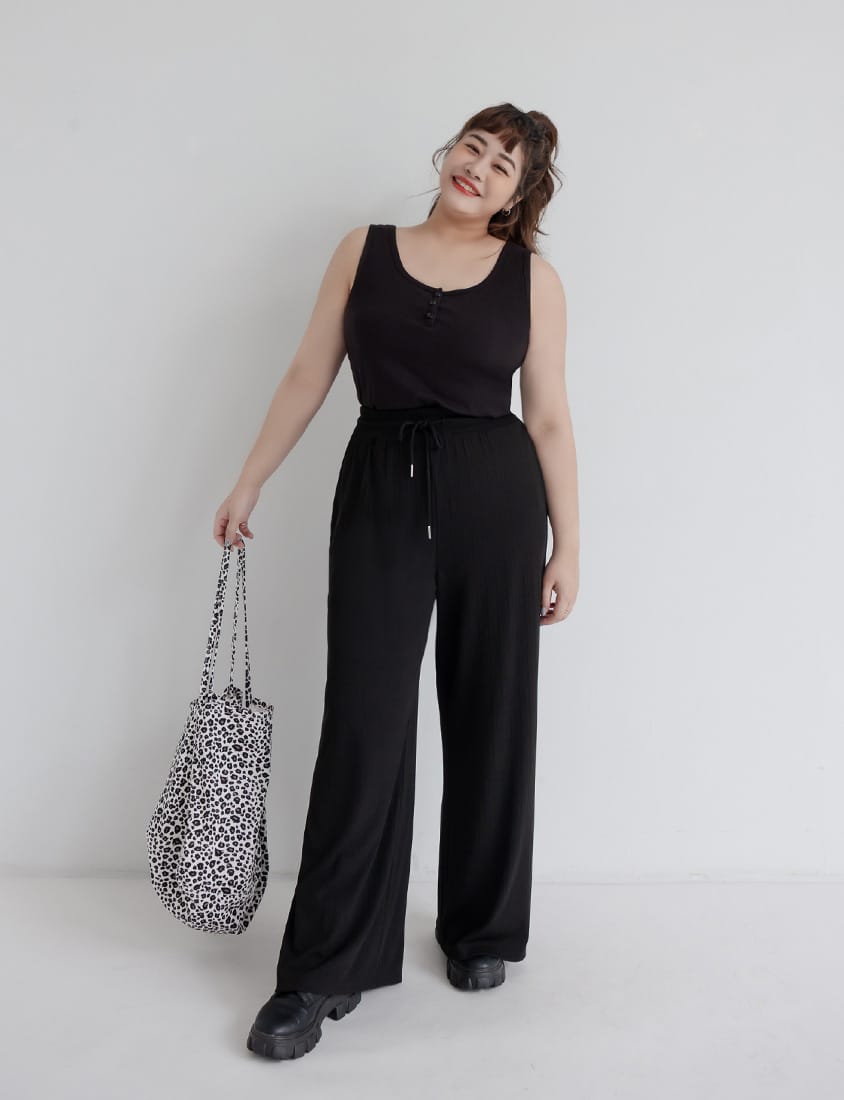 Hip-Contouring Comfy Ribbed Slimming Plus Size Wide Leg Pants