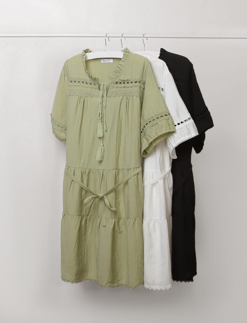 Intricate Lace Tie-Waist Flare Plus Size Mini Dress