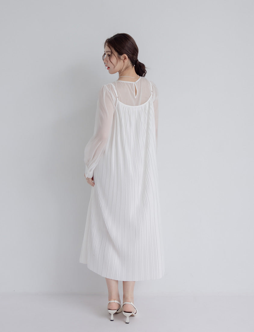 MISS. Pleated Flare Adjustable Strap Plus Size Cami Dress