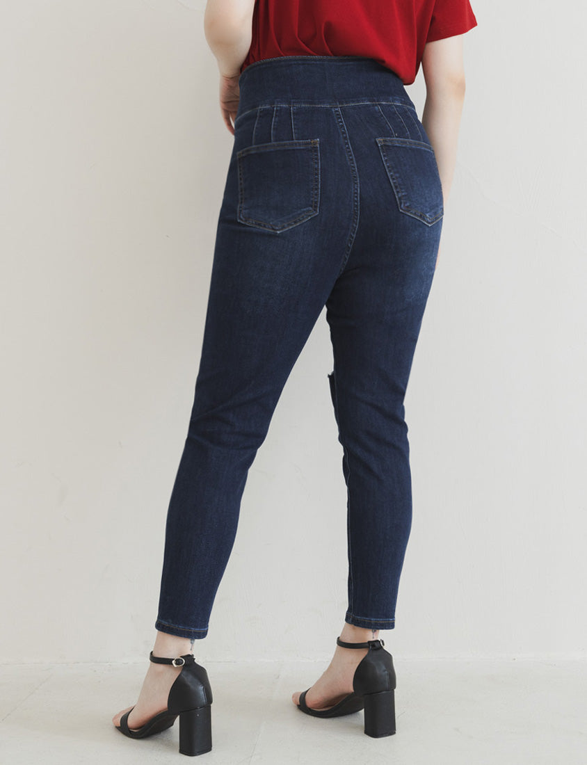 Cooling Tech Corset Waist Plus Size Distressed Jeans