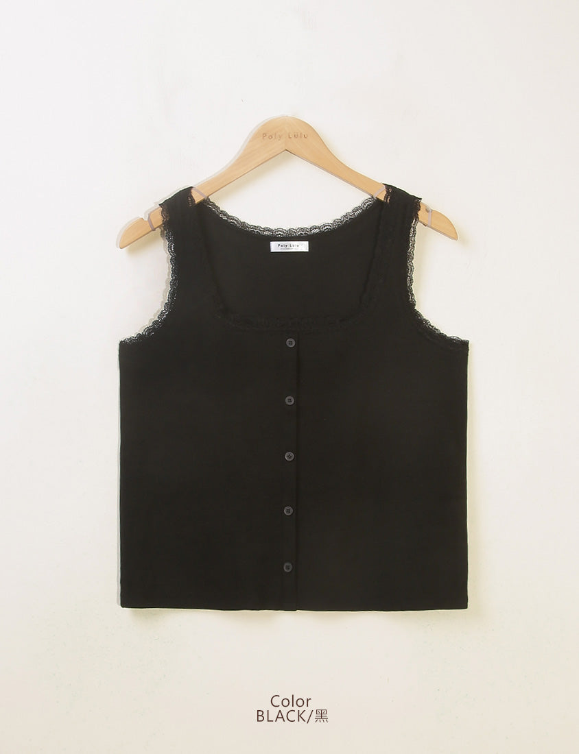 MUA! Lace Square Neck Faux Button Plus Size Sleeveless Top