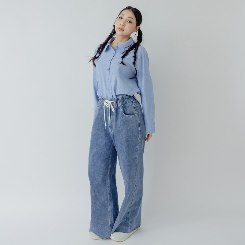 Edgy Contrast Drawstring Plus Size Distressed Jeans