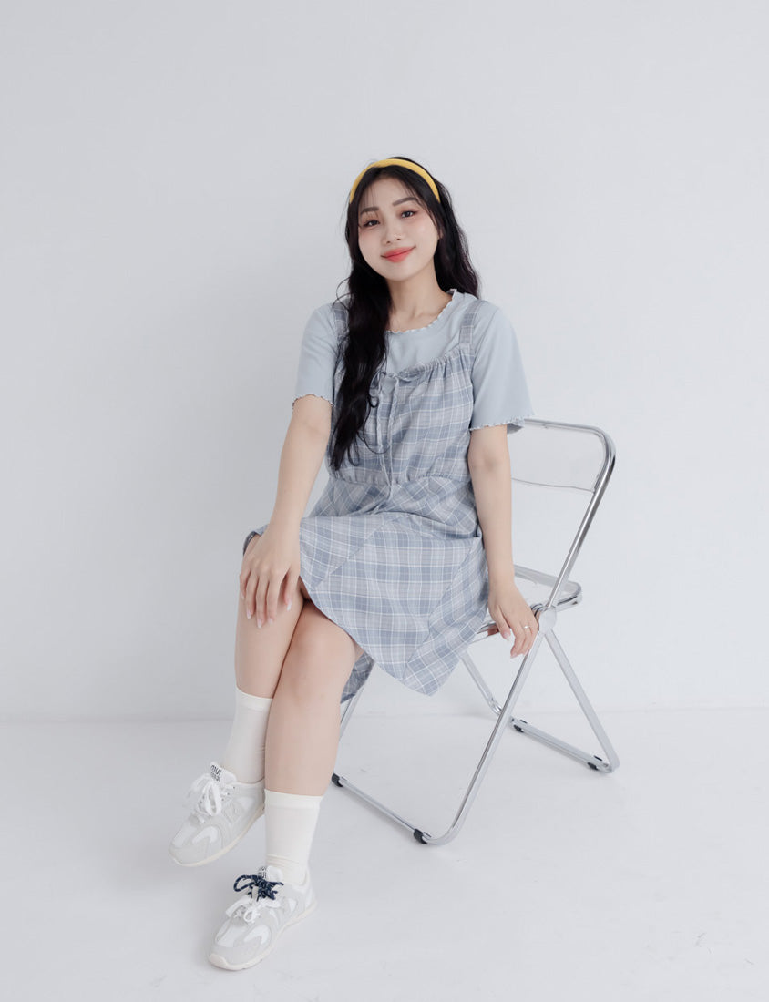 Preppy Adjustable Plaid Plus Size Mini Dress