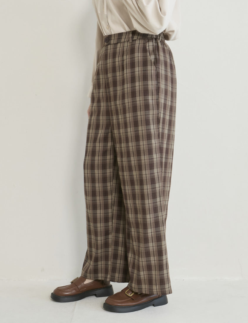 Cozy Plaid Back Elastic Waist Plus Size Tailored Pants