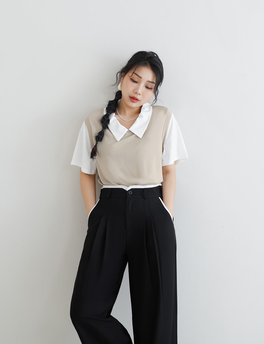 MISS. Lyocell Cooling Faux Two-Piece Plus Size Top
