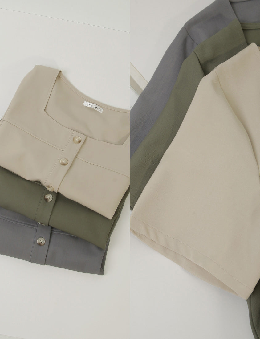 MISS. Korean Style Square Neck Twill Faux Button Top